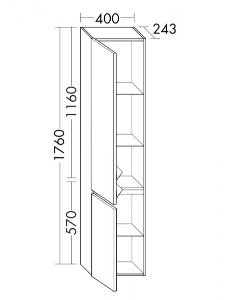 Burgbad Lin20 Hochschrank mit 2 Türen und 2 Winkelablagen, wandhängend, Tiefe 24,3cm HSPF040LF5351
