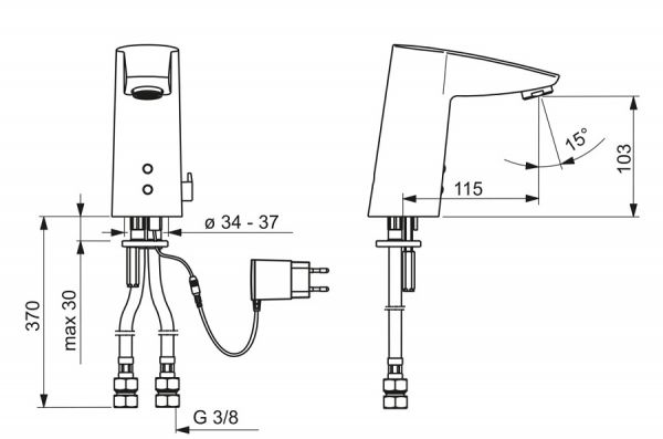 Hansa Hansaelectra Waschtisch-Elektronik-Batterie, Netzbetrieb 9/12 V, chrom