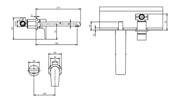 Villeroy&Boch Liberty Waschtischarmatur für Wandmontage, Auslauf 195mm, chrom TVW10700800061