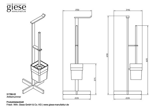 Giese Solid WC-Ständer mit Bürstengarnitur, Kristallglas satiniert, chrom