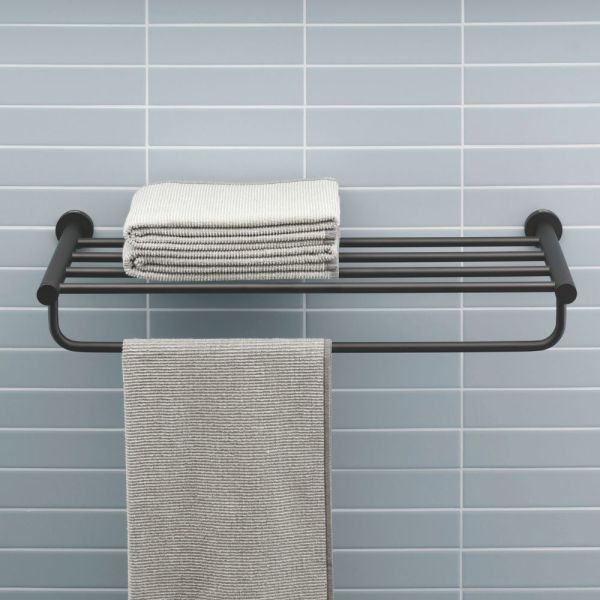 Duravit D-Code Handtuchablage mit Handtuchhalter schwarz matt 0099254600