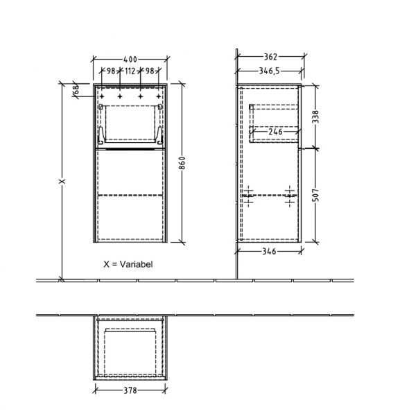 Villeroy&Boch Subway 3.0 Seitenschrank mit 1 Tür und 1 Auszug