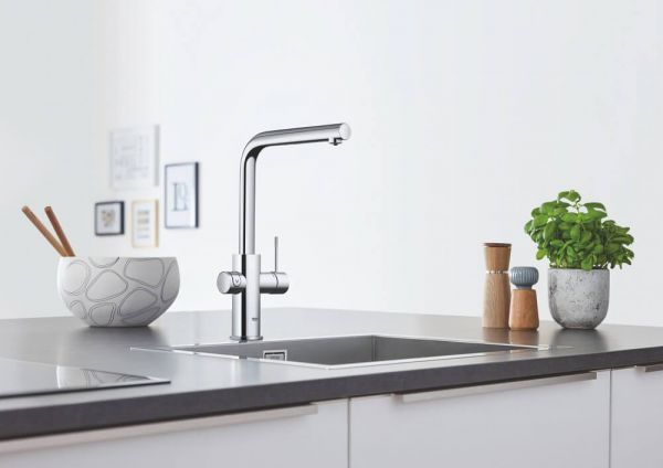 GROHE Blue Home Starter Kit, Küchenarmatur mit ausziehbarerem L-Auslauf chrom 31539000 Küche