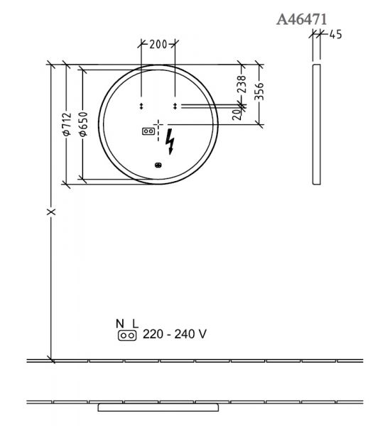 Villeroy&Boch Subway 3.0 LED-Spiegel Ø71,2cm, mit Sensordimmer, schwarz matt