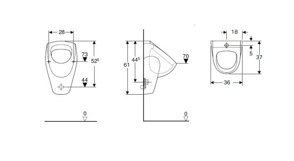 Geberit Renova Urinal, Zulauf von oben, Abgang nach hinten oder unten, weiß_2