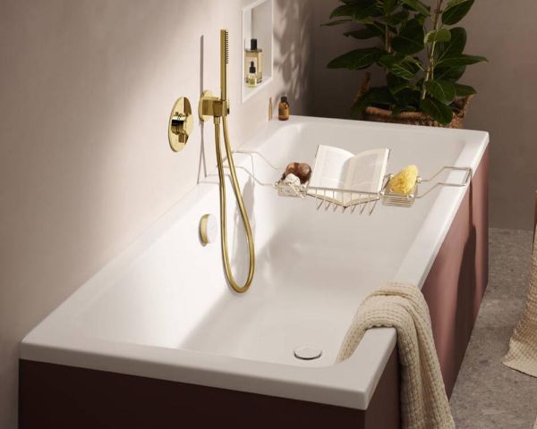 hansgrohe Exafill Fertigset Wanneneinlauf, Ablauf- & Überlaufgarnitur, polished gold optic/weiß glanz 