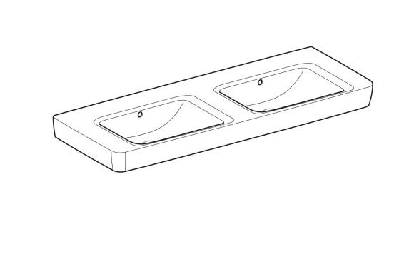 Geberit Renova Plan Doppel-Waschtisch ohne Hahnloch, mit Überlauf, 130x48cm, weiß_2