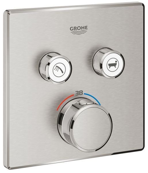 Grohe Grohtherm SmartControl Thermostat mit 2 Absperrventilen, Fertigmontageset eckig supersteel 29124DC0