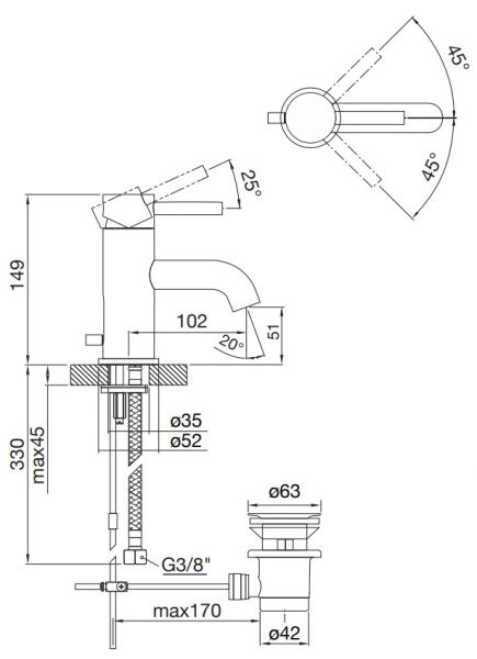 Steinberg Serie 100 Waschtisch-Einhebelmischer mit Ablaufgarnitur, Ausladung 100mm