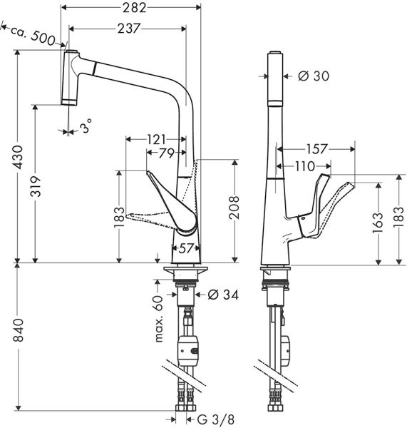 Hansgrohe Metris M71 Küchenarmatur 320, Eco, Ausziehbrause, 2 Strahlarten, chrom