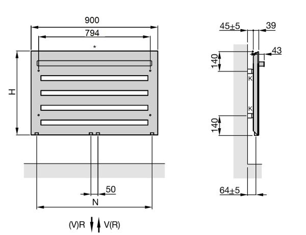 Zehnder Metropolitan Bar Badheizkörper 90cm, Warmwasserbetrieb für Montage unter Fenster