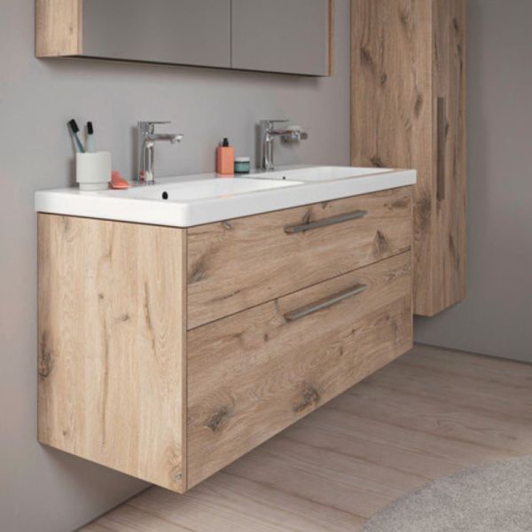 Duravit D-Code 2.0 Halbhochschrank 40x132cm mit Tür, Griff chrom, eiche marmoriert