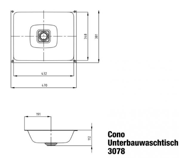 Kaldewei Cono Unterbauwaschtisch 47x38,1cm, mit Perl-Effekt, Mod.3078