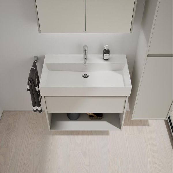 Burgbad Devio Keramik-Waschtisch 80cm mit Unterschrank, 1 Auszug, offenes Fach, veloursgrau matt SHKI081
