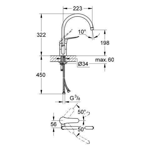 Grohe Euroeco Special Einhand-Spültischbatterie, hoher Auslauf, chrom