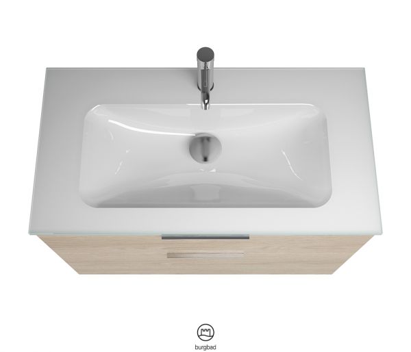 Burgbad Eqio Glas-Waschtisch 92cm mit Waschtischunterschrank, 2 Auszüge