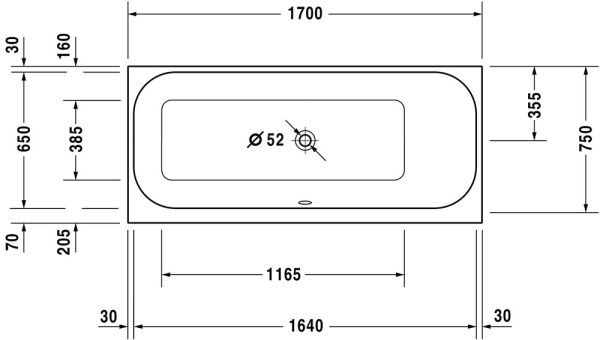 Duravit Happy D.2 Einbau-Badewanne rechteckig, Rückenschräge rechts 170x75cm, weiß