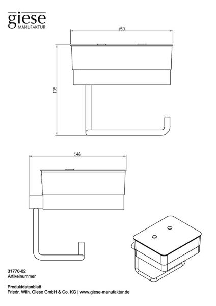 Giese WC-Duo Glasbehälter für Feuchtpapier mit Papierhalter, chrom