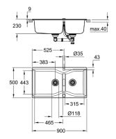 Vorschau: Grohe K700 100-C Kompositspüle mit Doppelbecken 90x50cm, granit schwarz