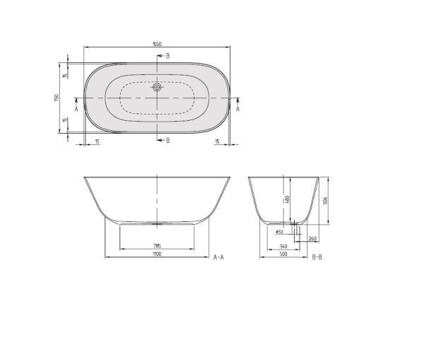 Villeroy&Boch Theano freistehende Badewanne 155x75cm UBQ155ANH7F200V-014