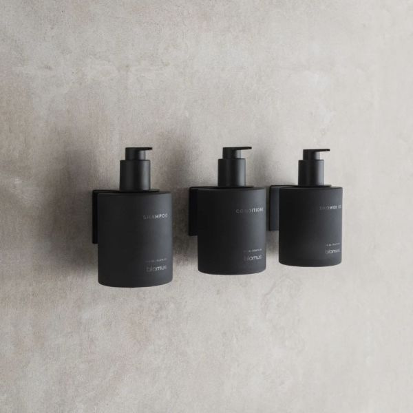 blomus KIREI Glasflasche für Conditioner inkl. Klebeset 350ml, smoke