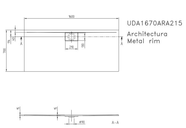 Villeroy&Boch Architectura MetalRim Duschwanne inkl. Antirutsch (VILBOGRIP),160x70cm UDA1670ARA215GV-01