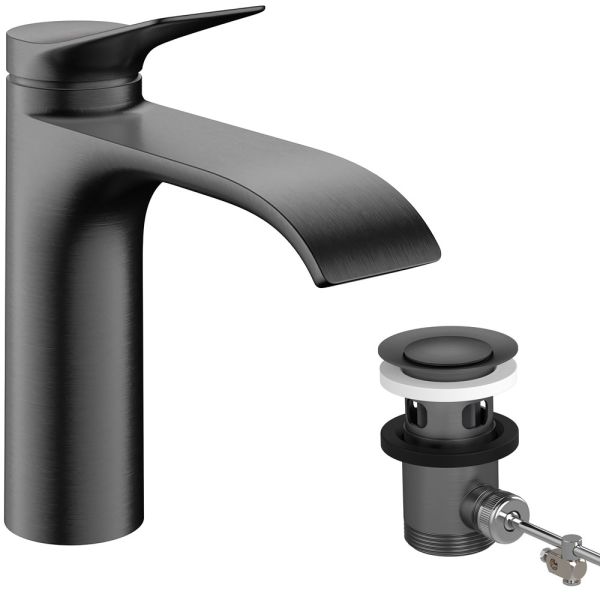 hansgrohe Vivenis Waschtischmischer 110 CoolStart, Zugstangen-Ablaufgarnitur, brushed black chrome