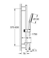 Vorschau: Grohe Rainshower SmartActive 130 Brausestangenset 600mm, 3 Strahlarten, moon white/chrom