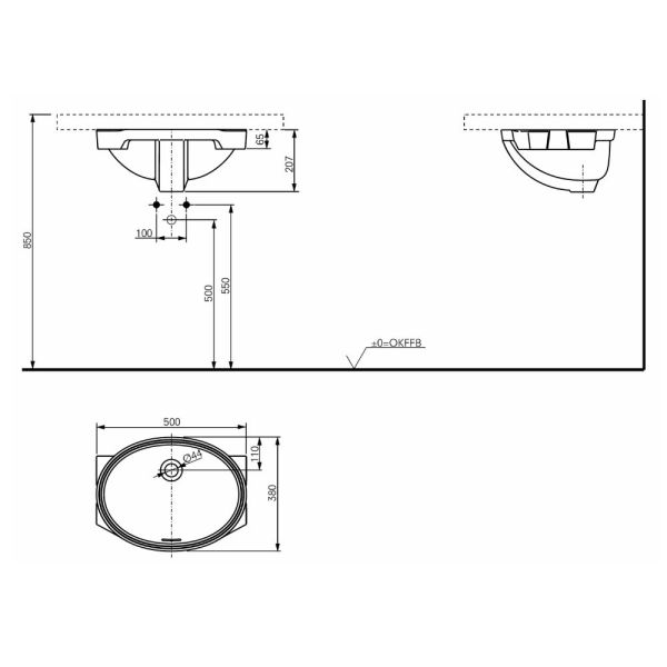 TOTO WU Unterbauwaschtisch oval, 50x38cm, weiß CeFiONtect