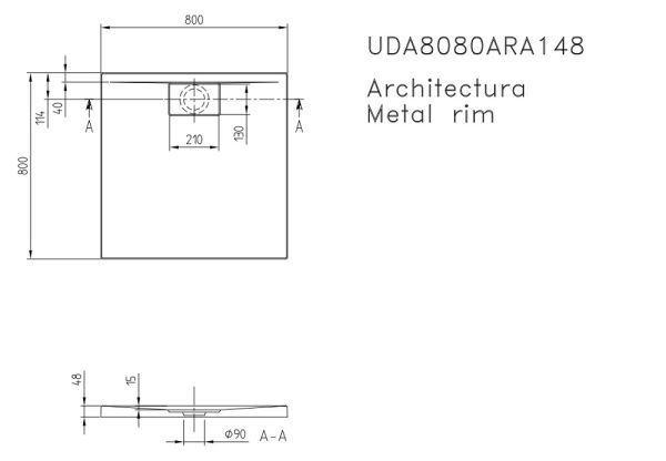 Villeroy&Boch Architectura MetalRim Duschwanne inkl. Antirutsch (VILBOGRIP),80x80cm, weiß UDA8080ARA148GV-01