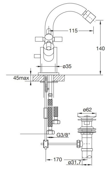 Steinberg Serie 250 Bidet-Zweigriffarmatur mit Ablaufgarnitur, chrom