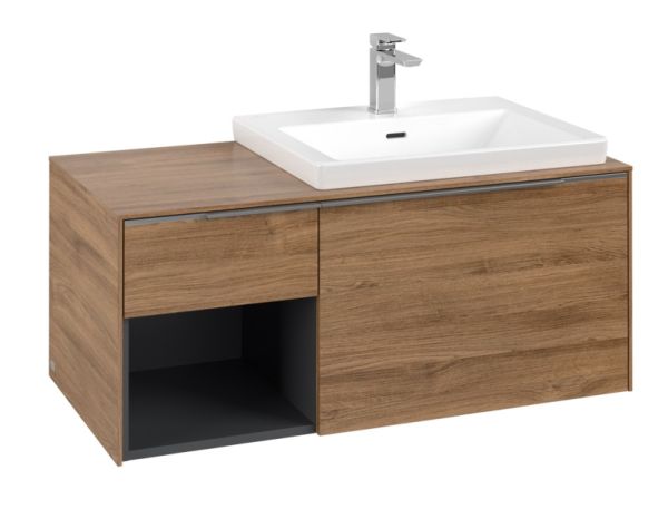 Villeroy&Boch Subway 3.0 Waschtischunterschrank mit Regalelement links, Breite 100,1cm kansas oak aluminium glänzend C57100RH