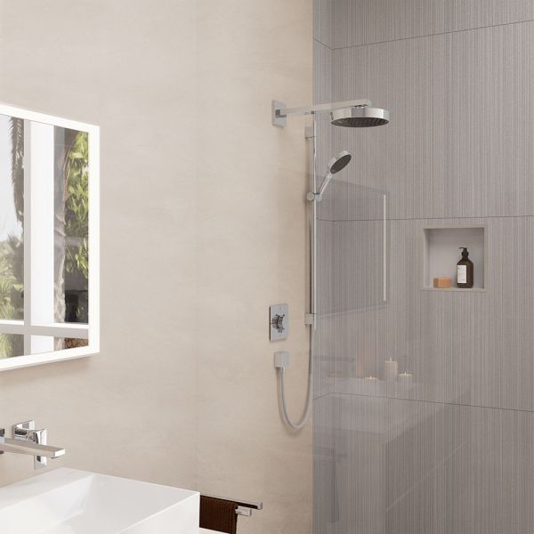 hansgrohe Rainfinity Duschset 130 3 Strahlarten mit Duschstange S Puro 90cm, Textilbrauseschlauch 28743000