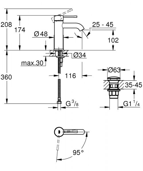 Grohe Essence Einhand-Waschtischbatterie, ES-Funktion, S-Size, mit Push-Open Ablaufgarnitur, chrom