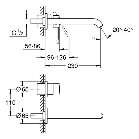 Grohe Essence 2-Loch-Waschtischbatterie Ausladung 230mm, chrom