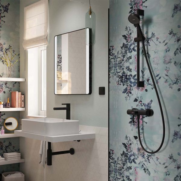 hansgrohe Activera Select S Duschset 95 2jet EcoSmart mit Duschstange 65cm, schwarz matt
