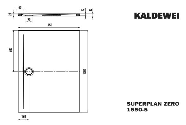 Kaldewei Superplan Zero bodenebene Duschfläche 75x120cm, mit Wannenträger extraflach, Mod.1550-5