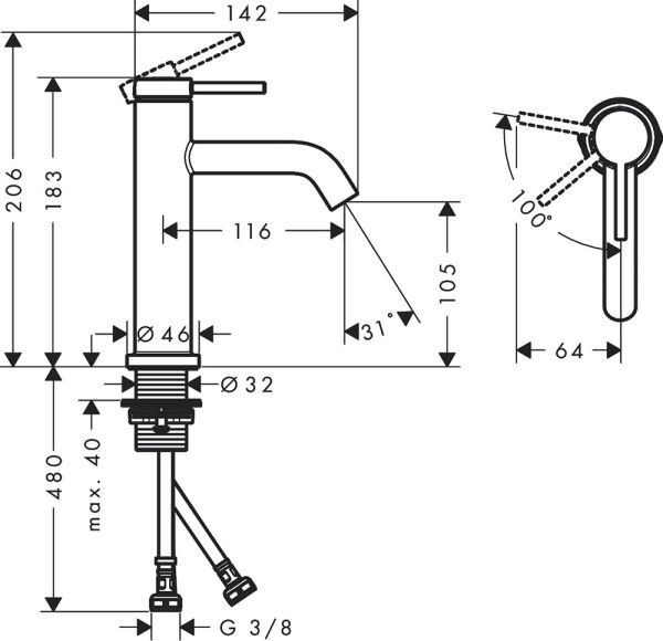 Hansgrohe Tecturis S Waschtischarmatur 110 CoolStart wassersparend+ ohne Ablaufgarn., brushed bronze