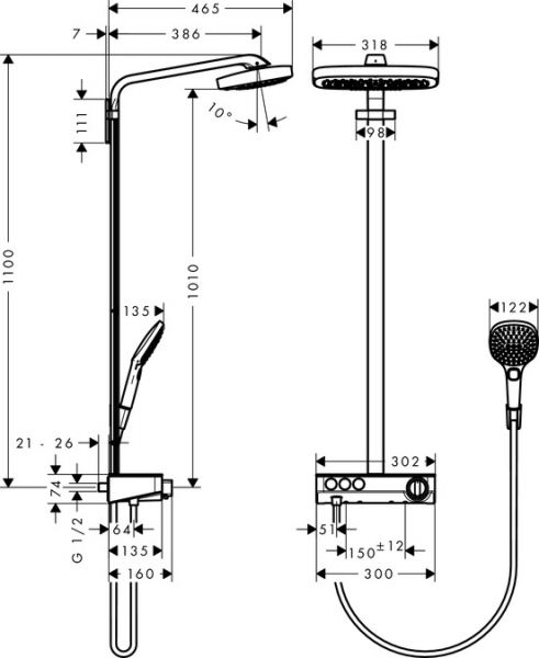 Hansgrohe Raindance Select E 300 3jet ShowerTablet Showerpipe