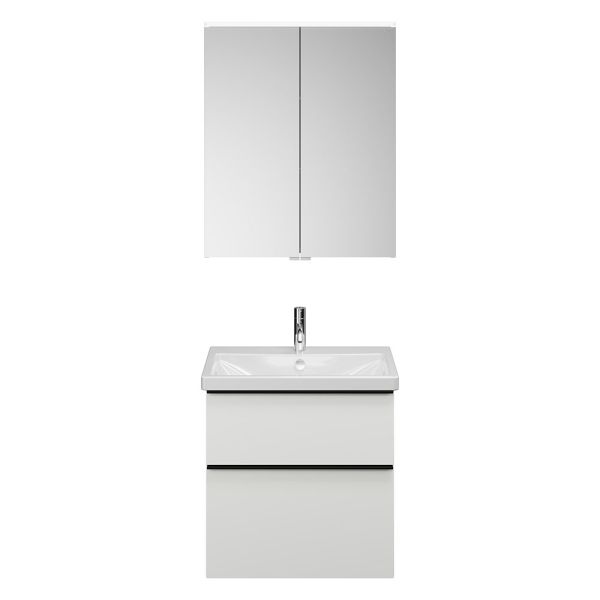 Burgbad Eqio Badmöbel-Set 65cm, Spiegelschrank, Keramik-Waschtisch & WT-Unterschrank, weiß glanz Griffleiste schwarz matt SFAN065
