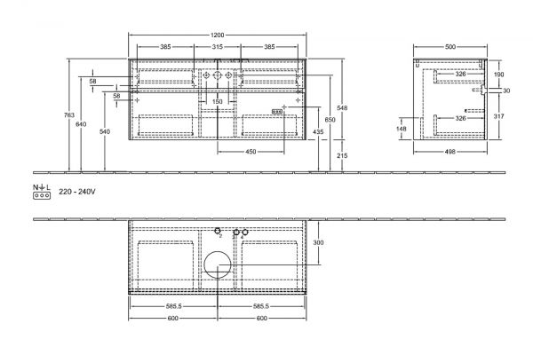 Villeroy&Boch Collaro Waschtischunterschrank 120cm für Aufsatzwaschtisch mittig