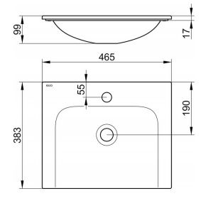 Keuco X-Line Waschtisch, für 1-Loch Armaturen, 46x17cm