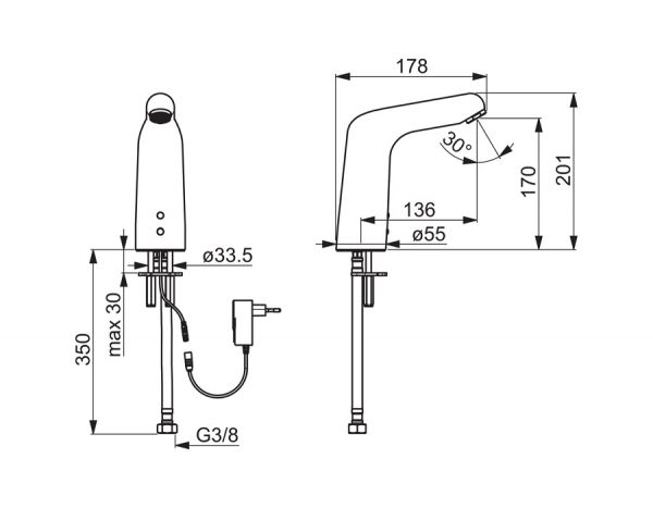 Hansa Hansamedipro XL Waschtisch-Elektronik-Batterie, Netzbetrieb 9/12 V, chrom