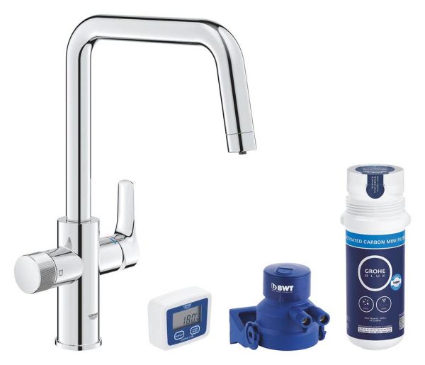 Grohe Blue Pure Start Küchenarmatur Starter Set mit U-Auslauf und Mini Aktivkohle-Filter, chrom 30596000