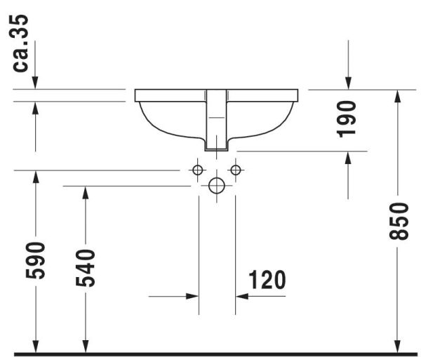 Duravit Starck 3 Unterbauwaschtisch rechteckig 52,5x40cm, mit 1 Hahnloch und Überlauf, WonderGliss, weiß 03024900001