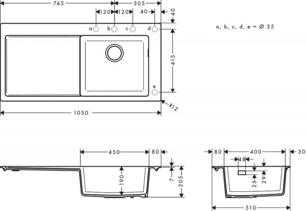 Hansgrohe S51 S514-F450 Einbauspüle 450 mit Abtropffläche links