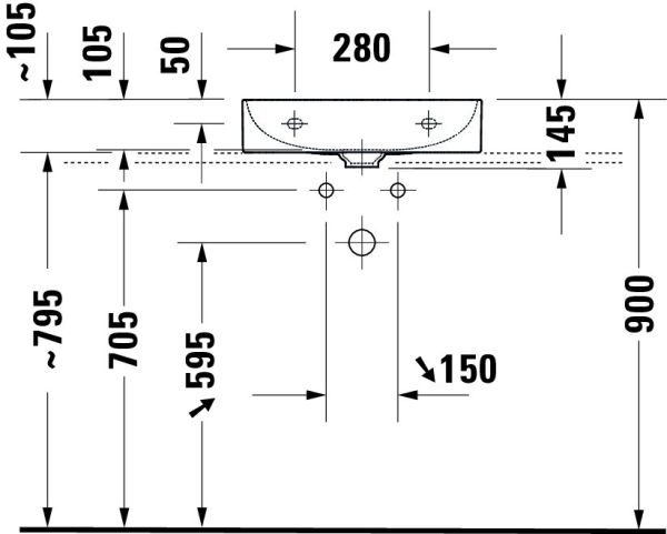 Duravit DuraSquare Waschtisch 50x47cm, ohne Überlauf, ohne Wondergliss, mit nicht verschließbarem Ablaufventil, weiß 2353500071