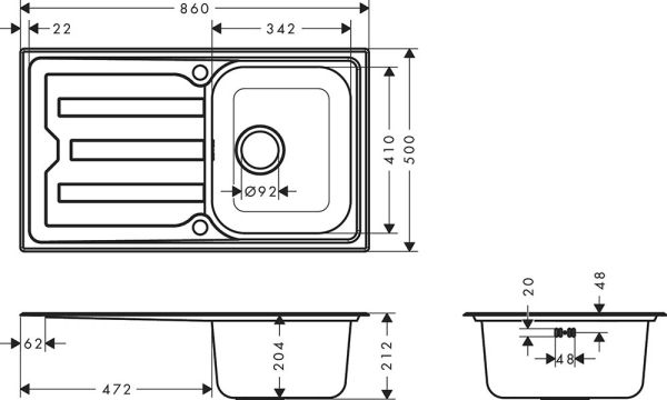 Hansgrohe S44 S440-A342 Edelstahlspüle 86x50cm, automatische Ablaufgarnitur
