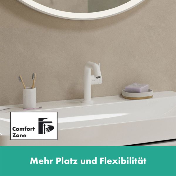 Hansgrohe Tecturis S Waschtischarmatur 110 Fine CoolStart, Zugstangen-Ablaufgarnitur, weiß matt