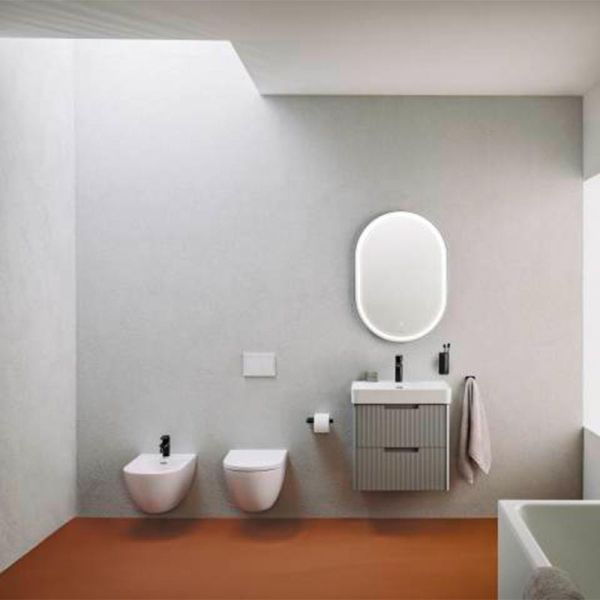 Laufen Base 2.0 Spiegel oval 60x85cm mit umlaufender LED-Beleuchtung, schwarz matt